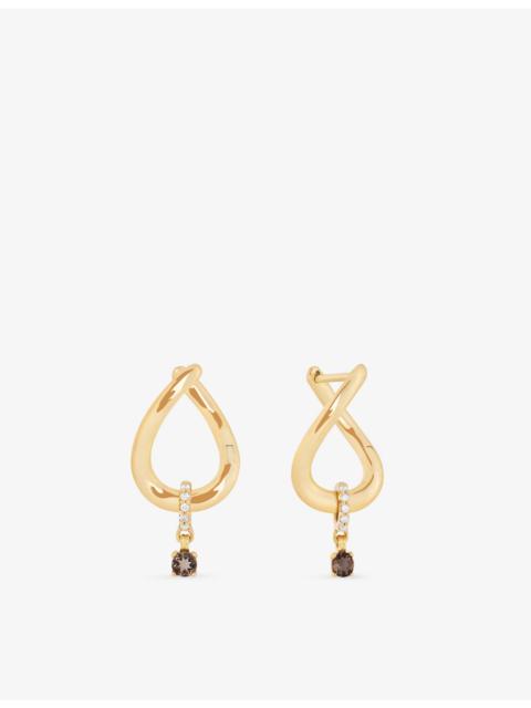 ASTRID & MIYU Molten 14ct Yellow-Gold, Lab-Grown Diamond and Smokey Quartz Huggies