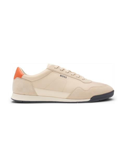 BOSS MIXED-MATERIAL LACE-UP TRAINERS WITH SUEDE TRIMS
