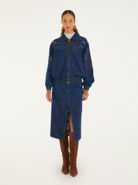 FARM RIO Richelieu Front Slit Denim Midi Skirt
