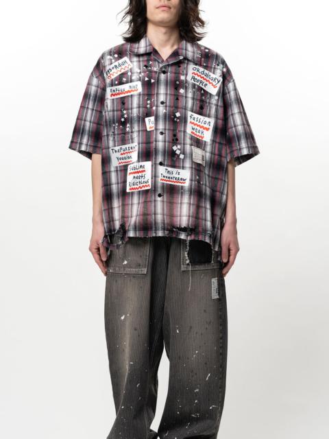 Maison MIHARAYASUHIRO Embellished Sticker Short Sleeve Check Shirt