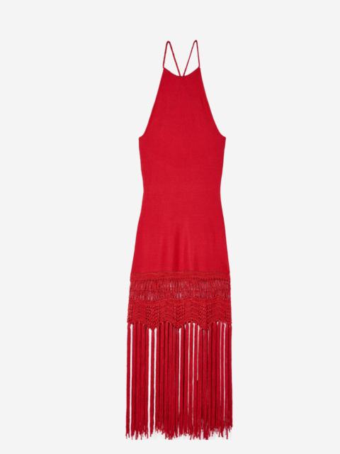 The Kooples RED MESH FRINGED HALTER DRESS