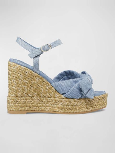 Sofia Denim Bow Wedge Espadrille Sandals