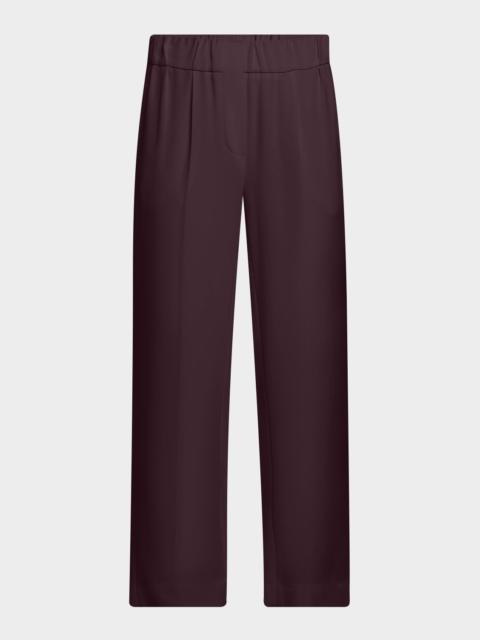 Brunello Cucinelli Silk Crepe Cady Tailored Straight-Leg Pull-On Pants