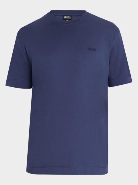 ZEGNA Men's Embroidered Logo Cotton Crewneck T-Shirt