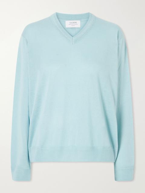 LA LIGNE Ben silk, wool and cashmere-blend knit sweater Light blue
