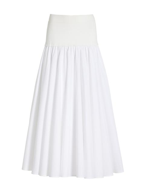 SIMKHAI Stella Knit-Trimmed Cotton-Poplin Maxi Skirt white