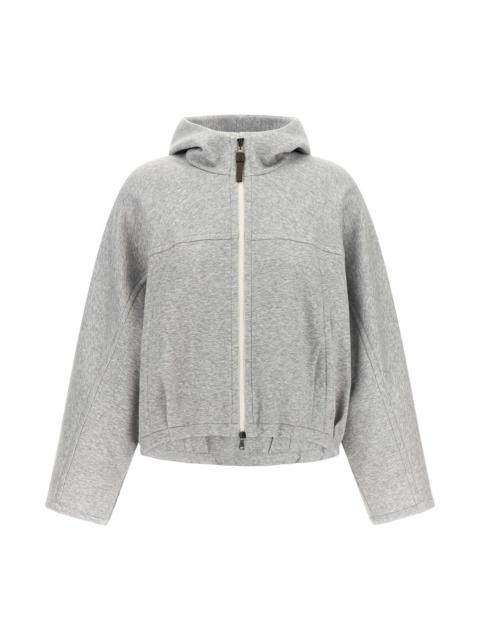 Brunello Cucinelli 'Shiny Zipper Pull' Cropped Hoodie