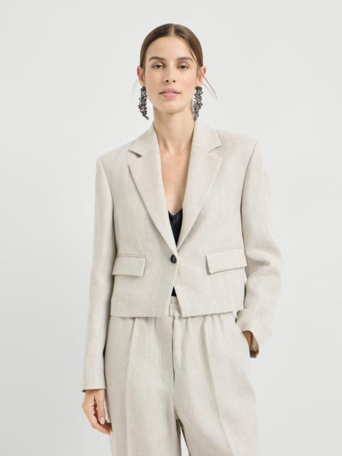 Brunello Cucinelli Linen and cotton chevron cropped blazer with monili