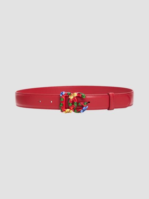 Dolce & Gabbana Women's Interlocking Logo Leather Belt - Red Multicolor