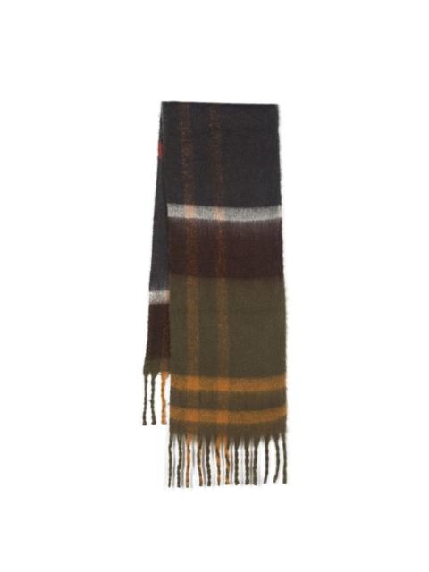 check-print frayed-trim scarf