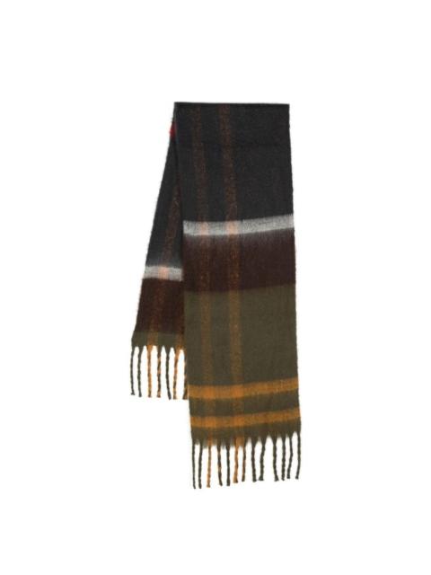 check-print frayed-trim scarf