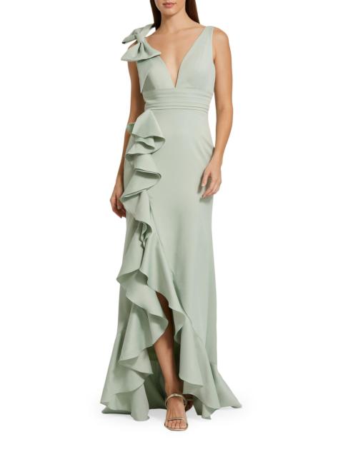 MAC DUGGAL Women's Ieena Crepe V-Neck Ruffle Gown - Sage