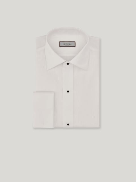 Canali WHITE COTTON PLEATED REGULAR FIT DRESS SHIRT