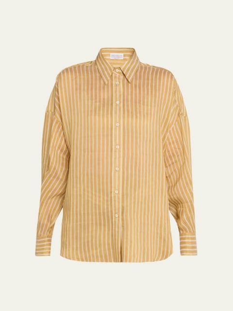 Brunello Cucinelli Striped Linen and Silk Button-Down Shirt