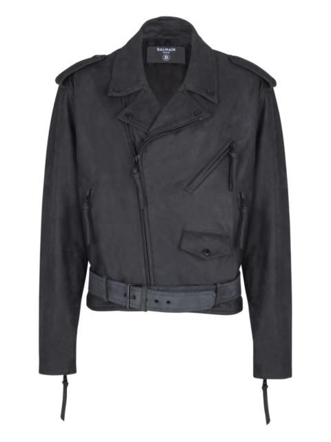 Balmain belted leather biker jacket