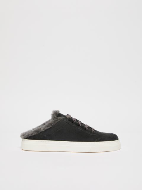 Max Mara TSLIDESNEAKER2 Slide sneakers in suede and wool and alpaca Teddy fabric