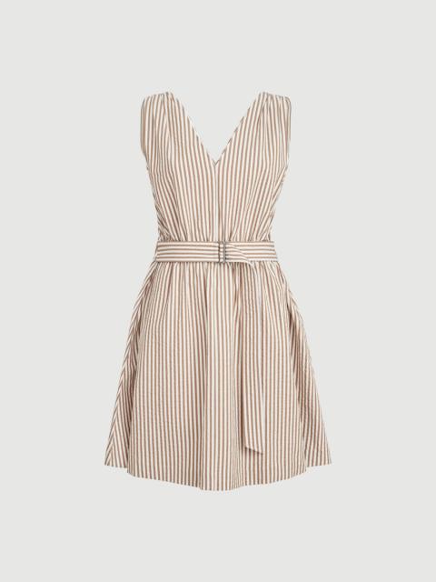 Brunello Cucinelli Techno cotton striped seersucker belted mini dress with monili