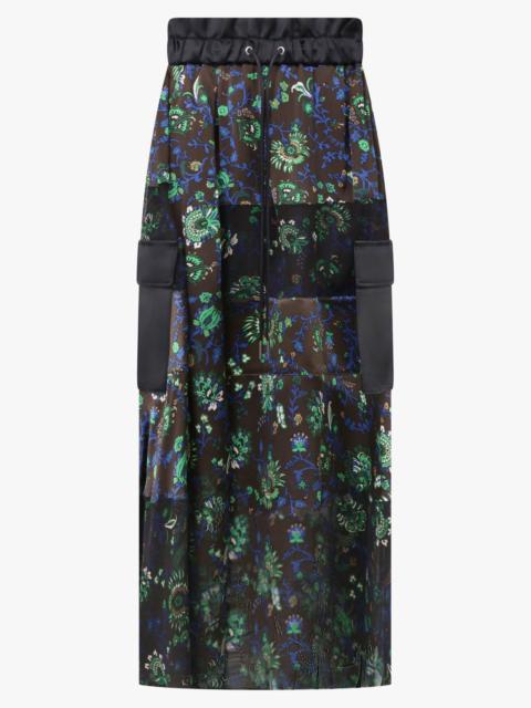 sacai FLORAL PRINT SHEER PANEL MIDI SKIRT | BROWN/MULTI