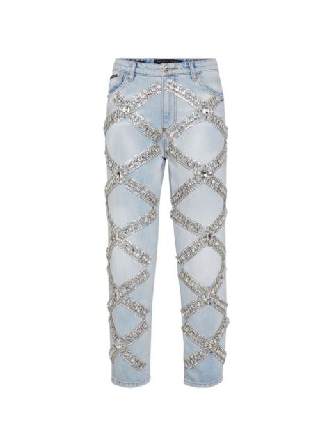 Denim trousers mom fit brooches