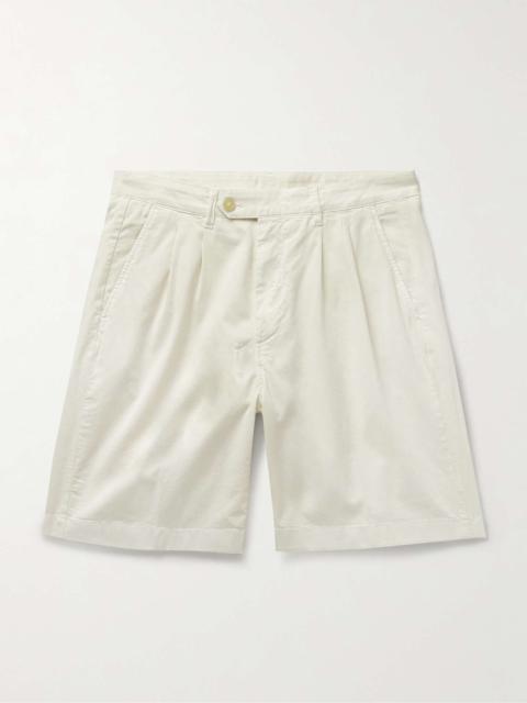 Straight-Leg Pleated Cotton-Blend Twill Bermuda Shorts