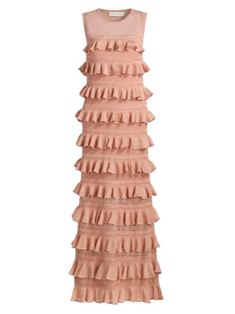 Zimmermann Women's Luna Lace Frill Midi-Dress - Metallic Rose Gold
