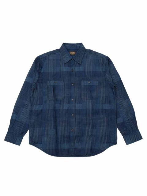 SUGAR CANE Add Human Labor - INDIGO PATCHWORK L/S WORK SHIRT - SC29588