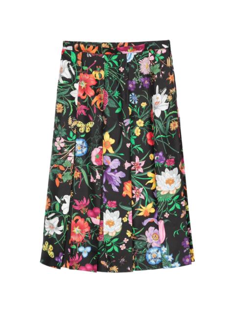 GUCCI Gucci Floral Pleated Midi A-line Skirt