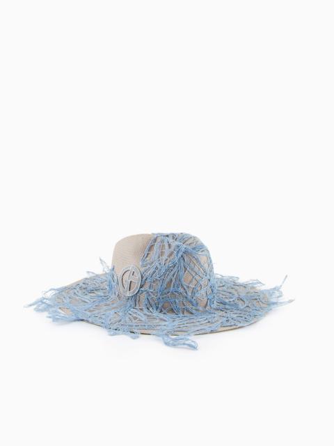 GIORGIO ARMANI Wide-brimmed hat in paper yarn with embroidery