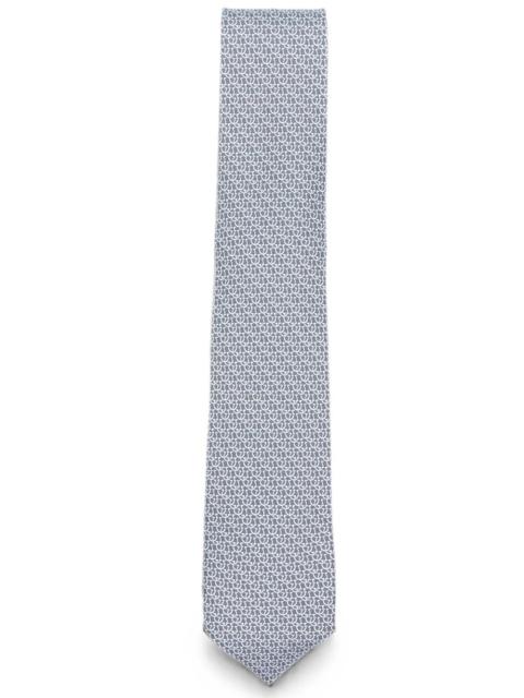 FERRAGAMO SILK TIE WITH LOGO AND LETTERING