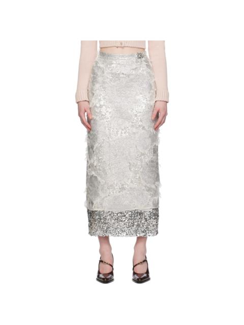 Erdem Silver Layered Midi Skirt