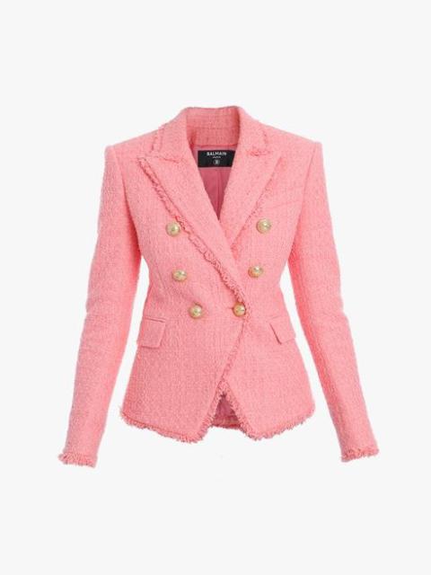 Balmain Pink tweed blazer and Balmain embroidered patch