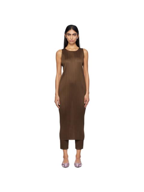 Pleats Please Issey Miyake Brown New Colorful Basics 4 Maxi Dress