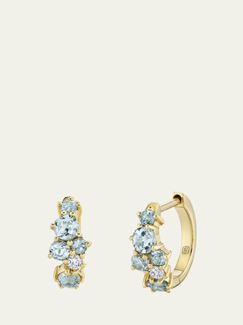 SYDNEY EVAN 14K Gold Diamond and Aquamarine Cocktail Huggie Earrings