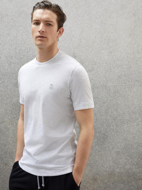Cotton jersey slim fit crew neck T-shirt with logo and faux-layering