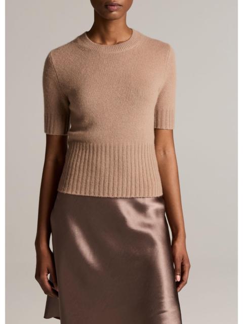 Vince Wool-Cashmere High-Rib Short-Sleeve Sweater