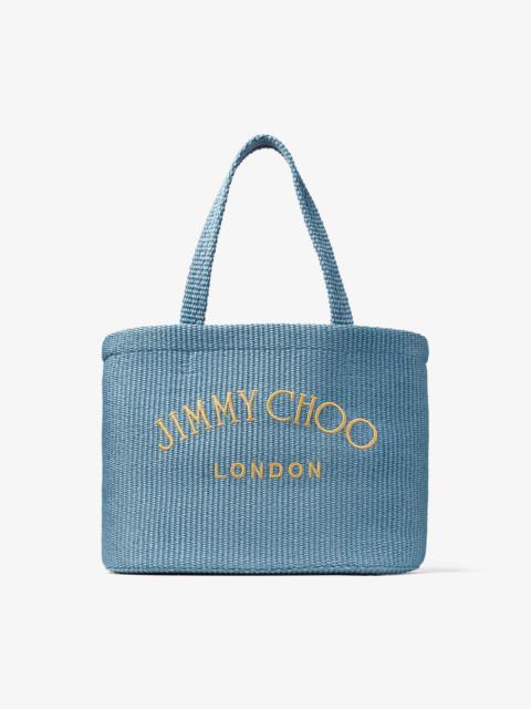 JIMMY CHOO Beach Tote 
Smoky Blue Raffia Tote Bag with Jimmy Choo Embroidery