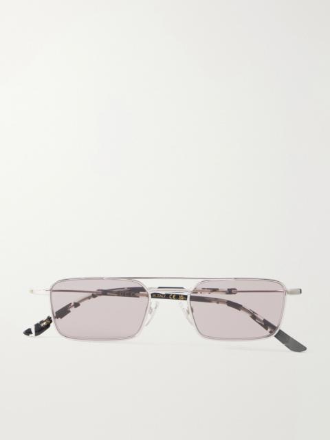 GUCCI Interlocking G-Detailed Double-Bridge Square-Frame Silver-Tone Metal and Acetate Sunglasses Silver