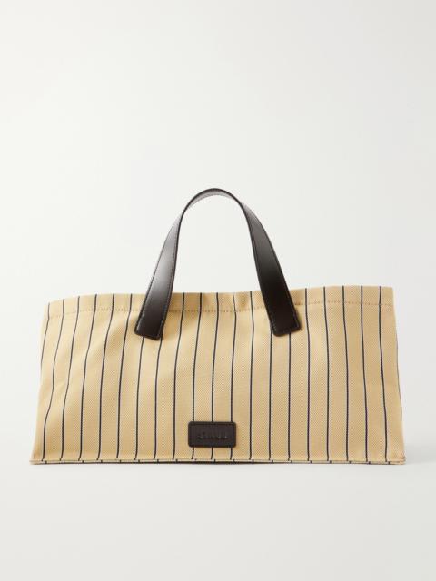 STAUD Port Logo-embossed Leather-trimmed Striped Canvas Tote