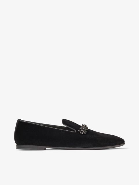JIMMY CHOO Bing Slipper Flat
Black Velvet Loafers with Crystal Embellishment