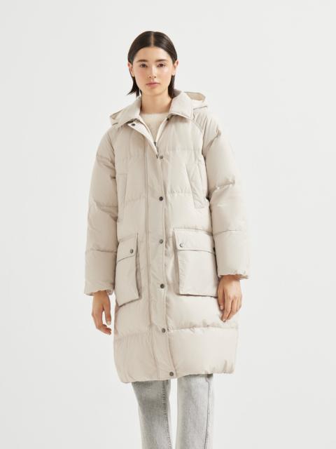 Brunello Cucinelli Techno cotton water-resistant taffeta down jacket with detachable hood and shiny zipper pull