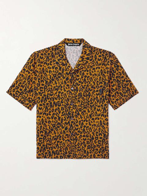 Palm Angels Camp-Collar Cheetah-Print Linen and Cotton-Blend Shirt