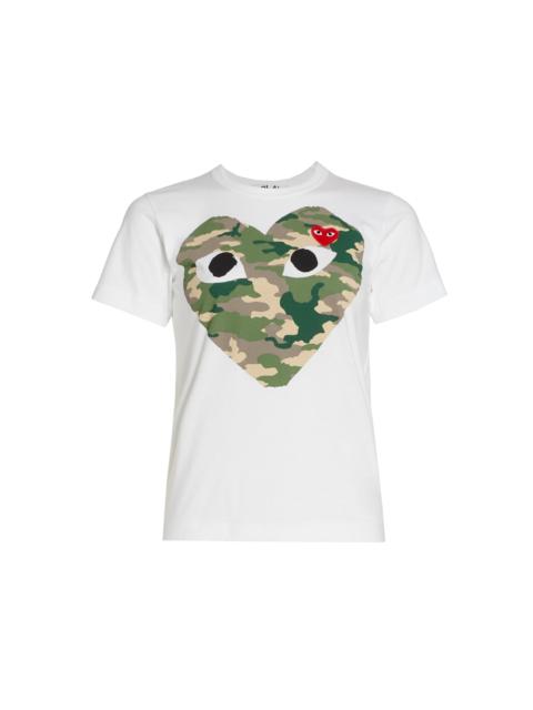 Comme des Garçons PLAY camouflage 심장 인쇄 면 T 셔츠