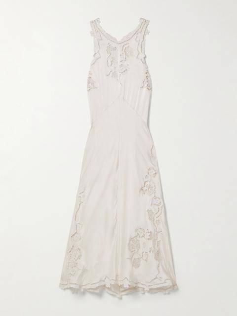 Isabel Marant Jadel Open-back Guipure Lace-trimmed Silk-blend Satin Midi Dress