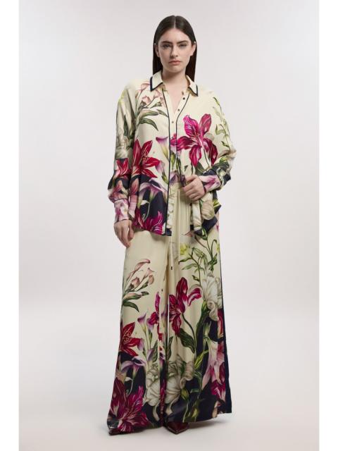 KAREN MILLEN Viscose Satin Floral Print Wide Leg Woven Trouser