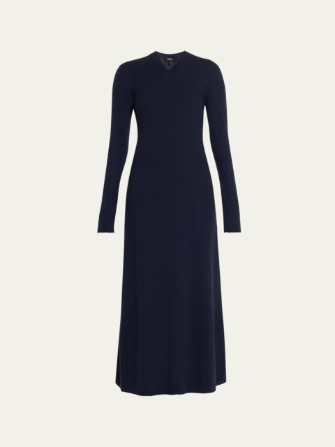 Theory Long-Sleeve Regal Wool Maxi Dress