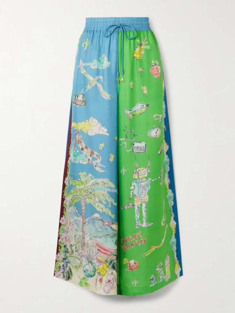 ALÉMAIS + Anouk Colantoni Daria embellished printed silk-twill wide-leg pants Green