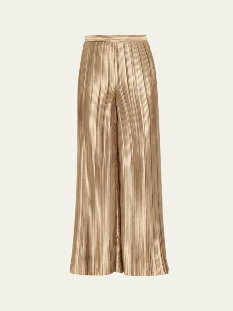 GIORGIO ARMANI Metallic Plisse Satin Wide-Leg Pants