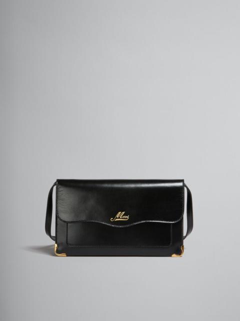 Marni BLACK LEATHER POUCH WITH WAVY FLAP