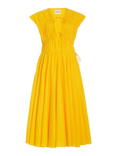 TOVE Ceres Pleated Organic Cotton Midi Dress yellow
