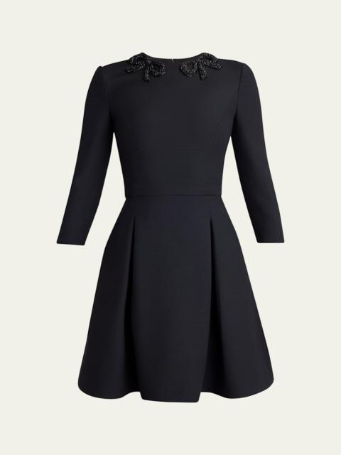 Valentino Long-Sleeve Embroidered Bow Mini Dress